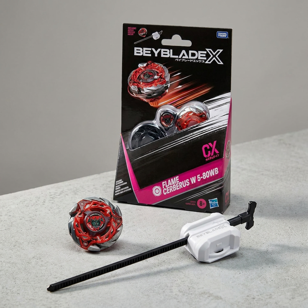 Kit inicial Beyblade X Flame Cerberus con lanzador